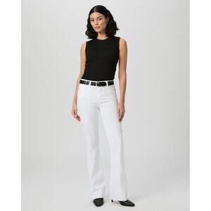 PAIGE High Rise Laurel Canyon 32" Bootcut Jean in Crisp White Raw Hem Size 33